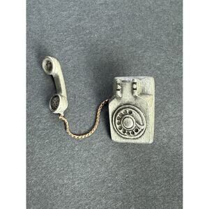 Vintage Pewter JJ Jonette Jewelry Miniature Telephone Pin Retro